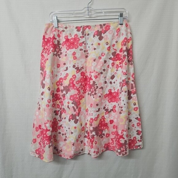 Kenneth Cole Women’s Size 12 A-Line Midi Skirt Pink Floral Cotton Fairy Barbie - Picture 2 of 8